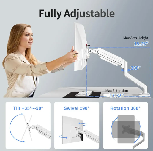 Support Bras Mécanique - Blanc - 1 Moniteur - 17" - 32"