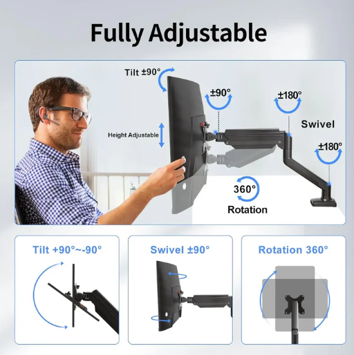 Support Bras Mécanique - Noir - 1 Moniteur - 17" - 32"